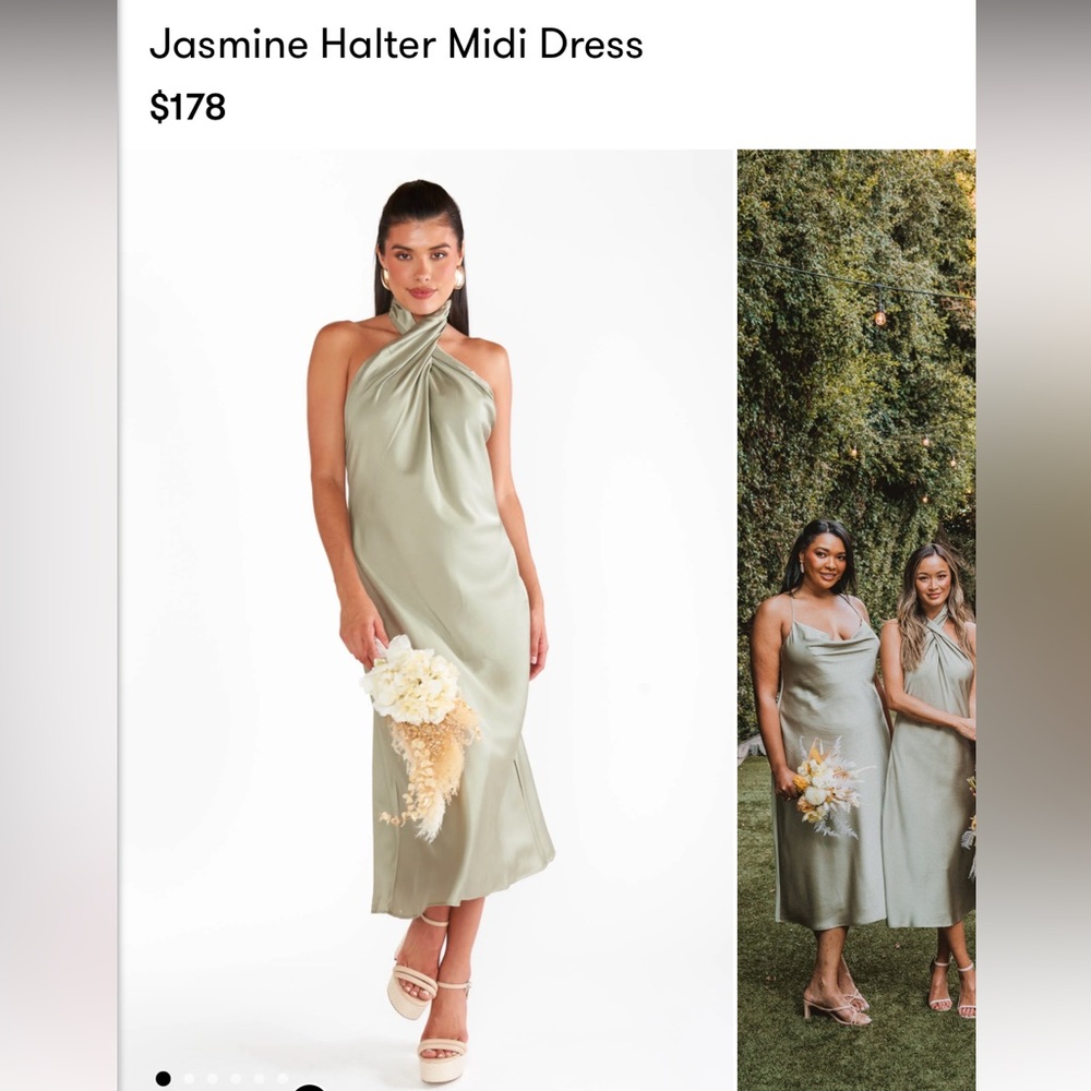 Show Me Your MuMu Jasmine Halter Midi Dress in Luxe Green Moss Satin